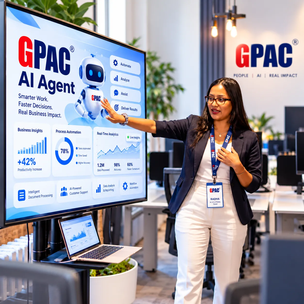 GPAC AI Agent Female Presenter in GPAC Office